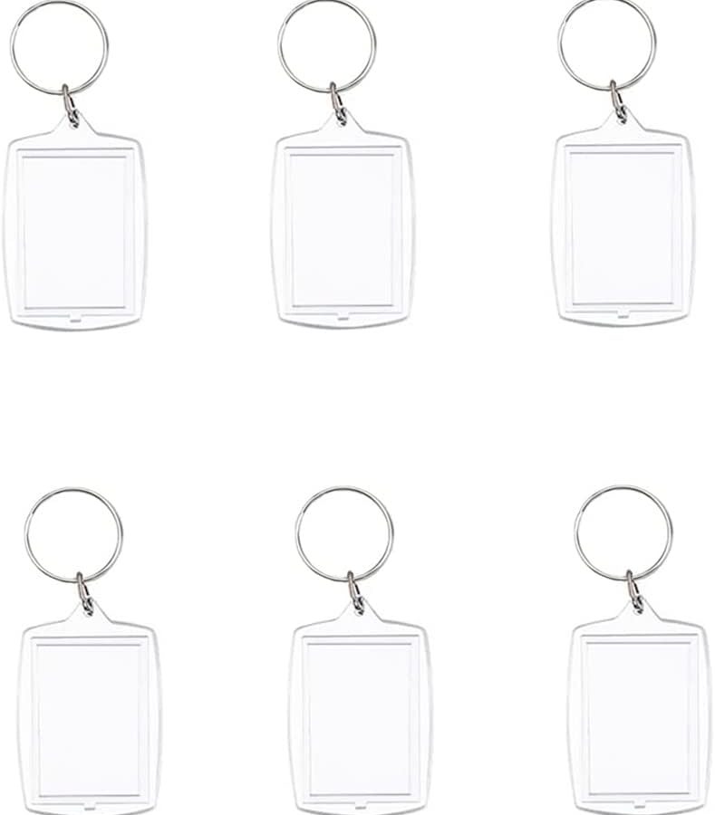 6pcs Double Sided Blank Picture Keychain Personalised Photo Key Fob Holder with Split Ring for Insert 1.7 x 1.1 Photo