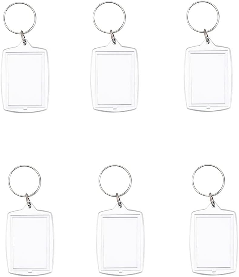 6pcs Double Sided Blank Picture Keychain Personalised Photo Key Fob Holder with Split Ring for Insert 1.7 x 1.1 Photo