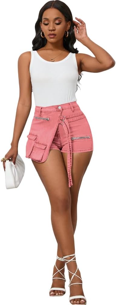 Ladies' Denim Skorts Stretchy Asymmetrical Jean Skirt Shorts - Image 6