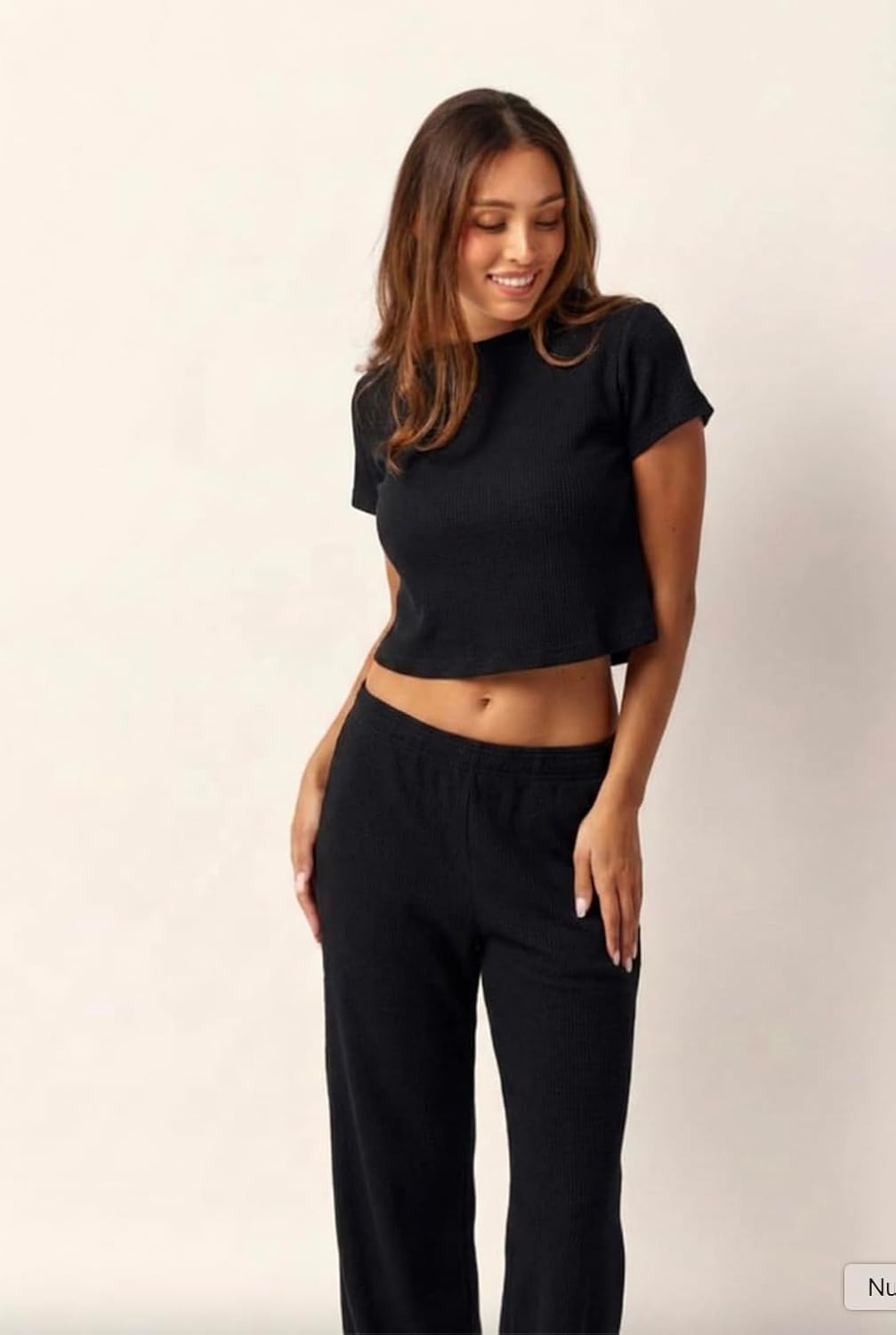 Waffle Soft-Knit Lounge Set for Ladies Baby Tee and Sweatpants - Image 4