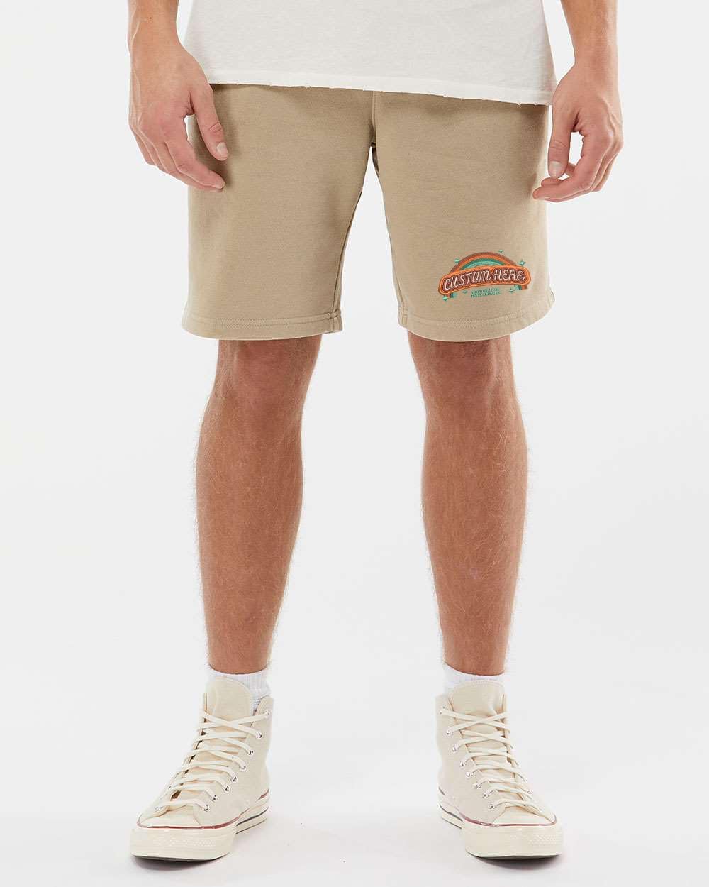 Prm50stpd Custom Embroidery Logo Texts Garment Dyed Fleece Shorts - Image 2