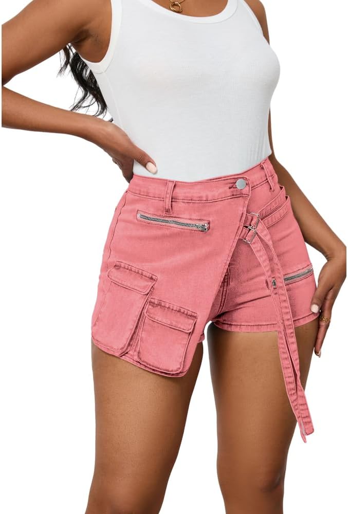 Ladies' Denim Skorts Stretchy Asymmetrical Jean Skirt Shorts - Image 2