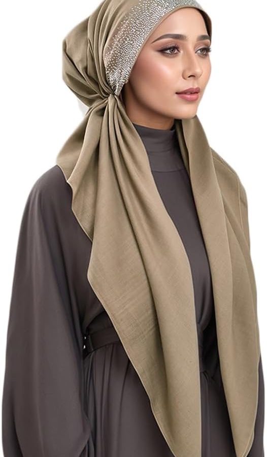 Ladies' Instant Hijab Scarf Stretchy Jersey Head Wrap with Rhinestone Accents Muslim Hijab Cap