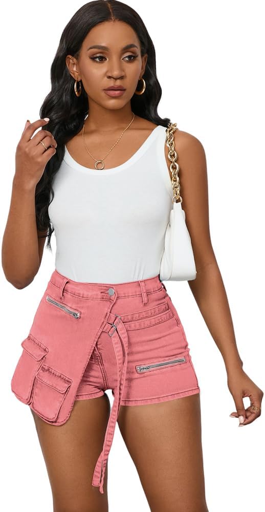 Ladies' Denim Skorts Stretchy Asymmetrical Jean Skirt Shorts - Image 5