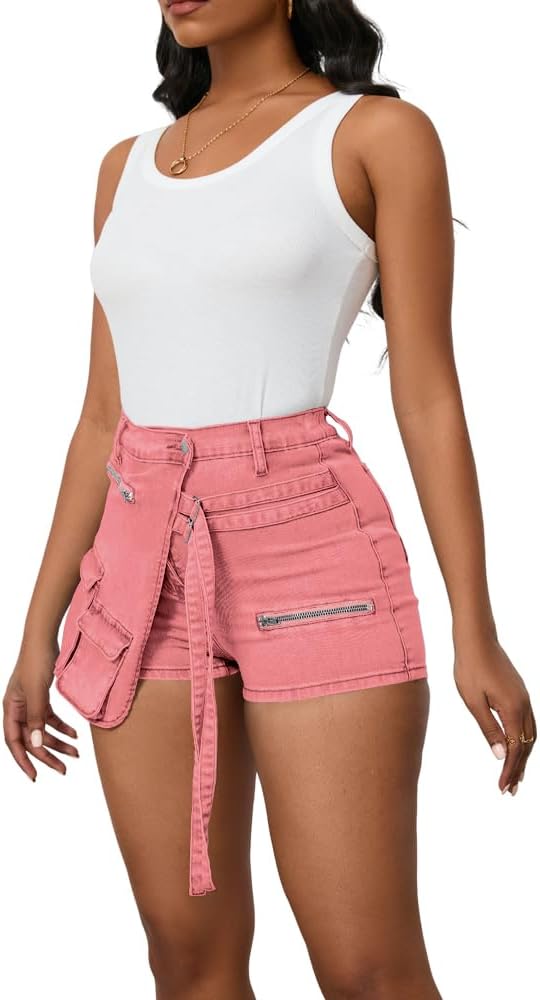 Ladies' Denim Skorts Stretchy Asymmetrical Jean Skirt Shorts - Image 3