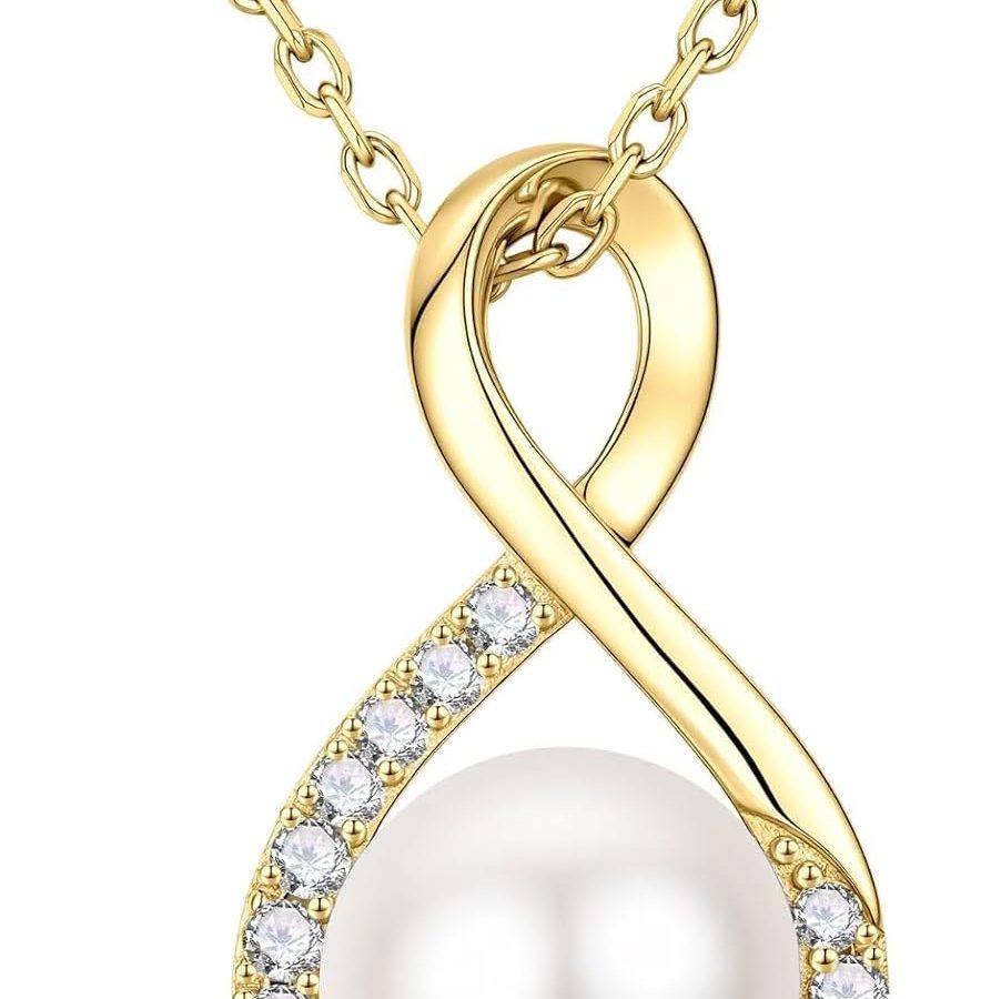 Mothers Day Gifts for Wife Ladies - 10-11mm Cultured Freshwater Pearl Necklace, Infinity Pearl Necklace, Anniversary Birthday Gifts for Wife Mom Girlfriend, 925 Sterling Silver