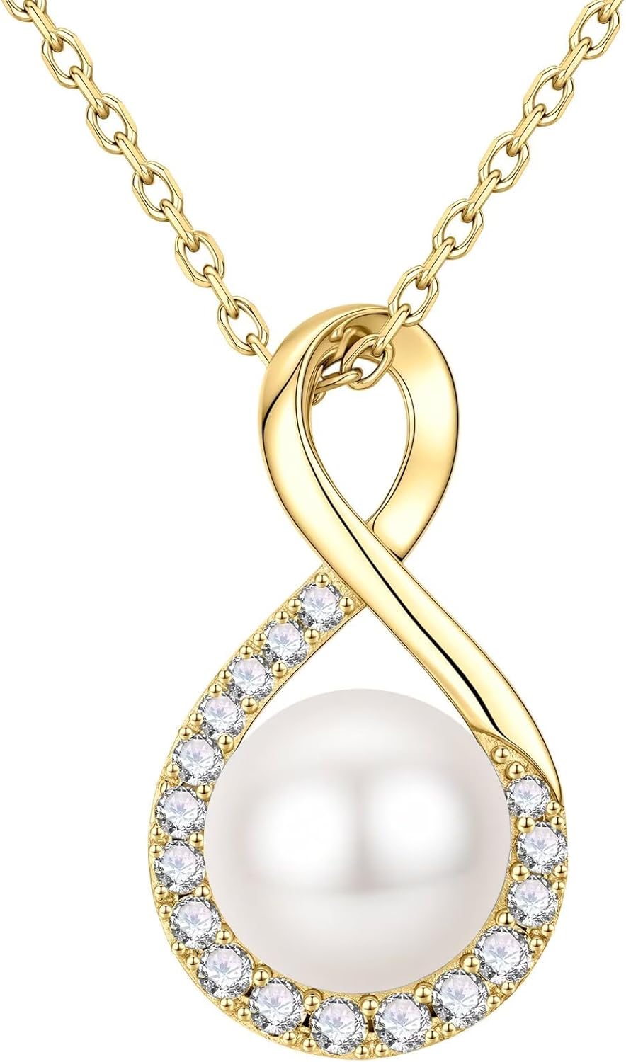 Mothers Day Gifts for Wife Ladies - 10-11mm Cultured Freshwater Pearl Necklace, Infinity Pearl Necklace, Anniversary Birthday Gifts for Wife Mom Girlfriend, 925 Sterling Silver