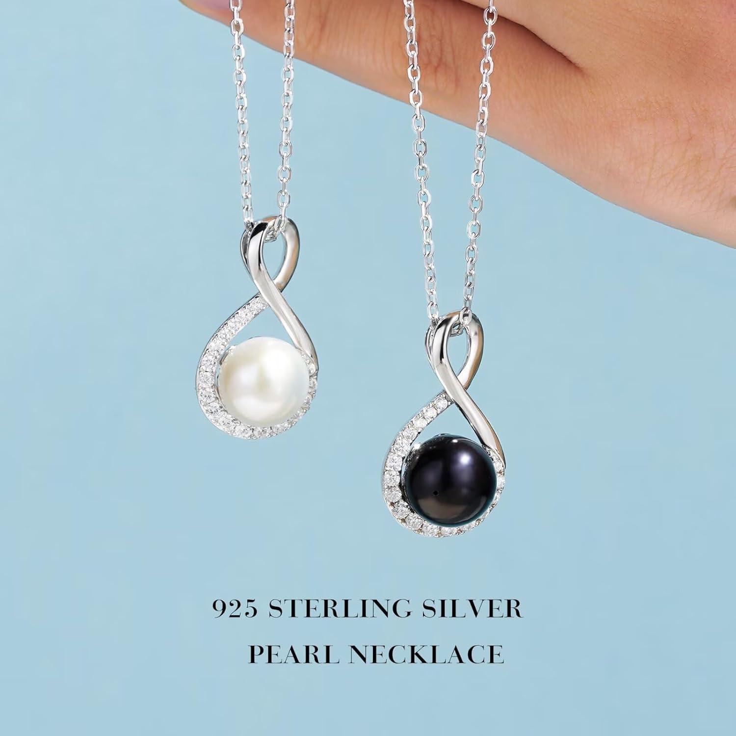 Mothers Day Gifts for Wife Ladies - 10-11mm Cultured Freshwater Pearl Necklace, Infinity Pearl Necklace, Anniversary Birthday Gifts for Wife Mom Girlfriend, 925 Sterling Silver - Image 5
