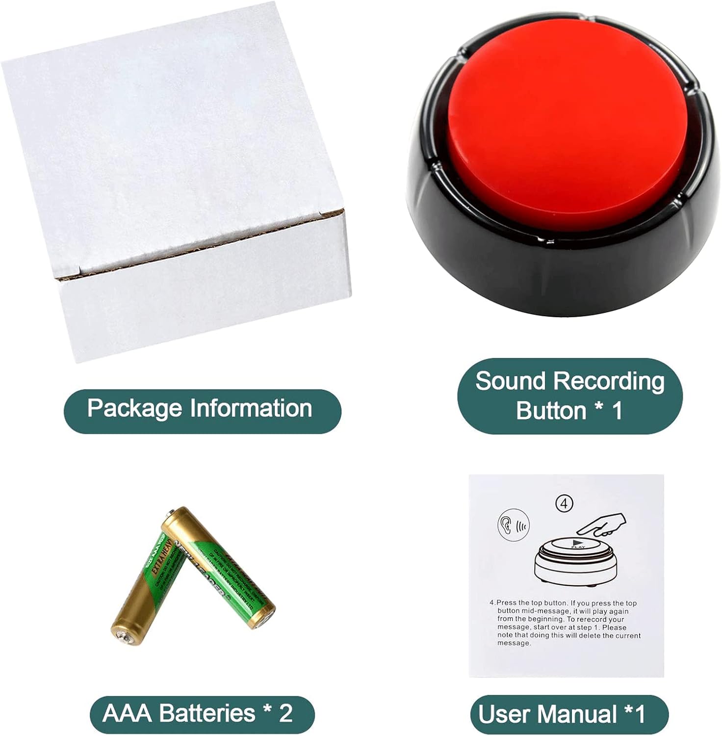 Recordable Talking Button 30 Seconds Record Button Easy Button Answer Buzzers Custom Sound Button for Communication Study Office Home Game Gift(Batteries Included) - Image 7