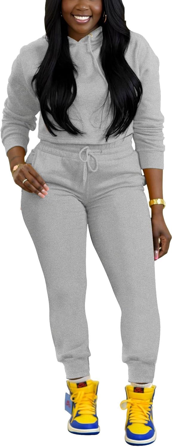 Two-Piece Looks for Ladies Sweatsuits Sets Hooded Tracksuit Long-Sleeve Pullover Jogger Sweat Pants Set