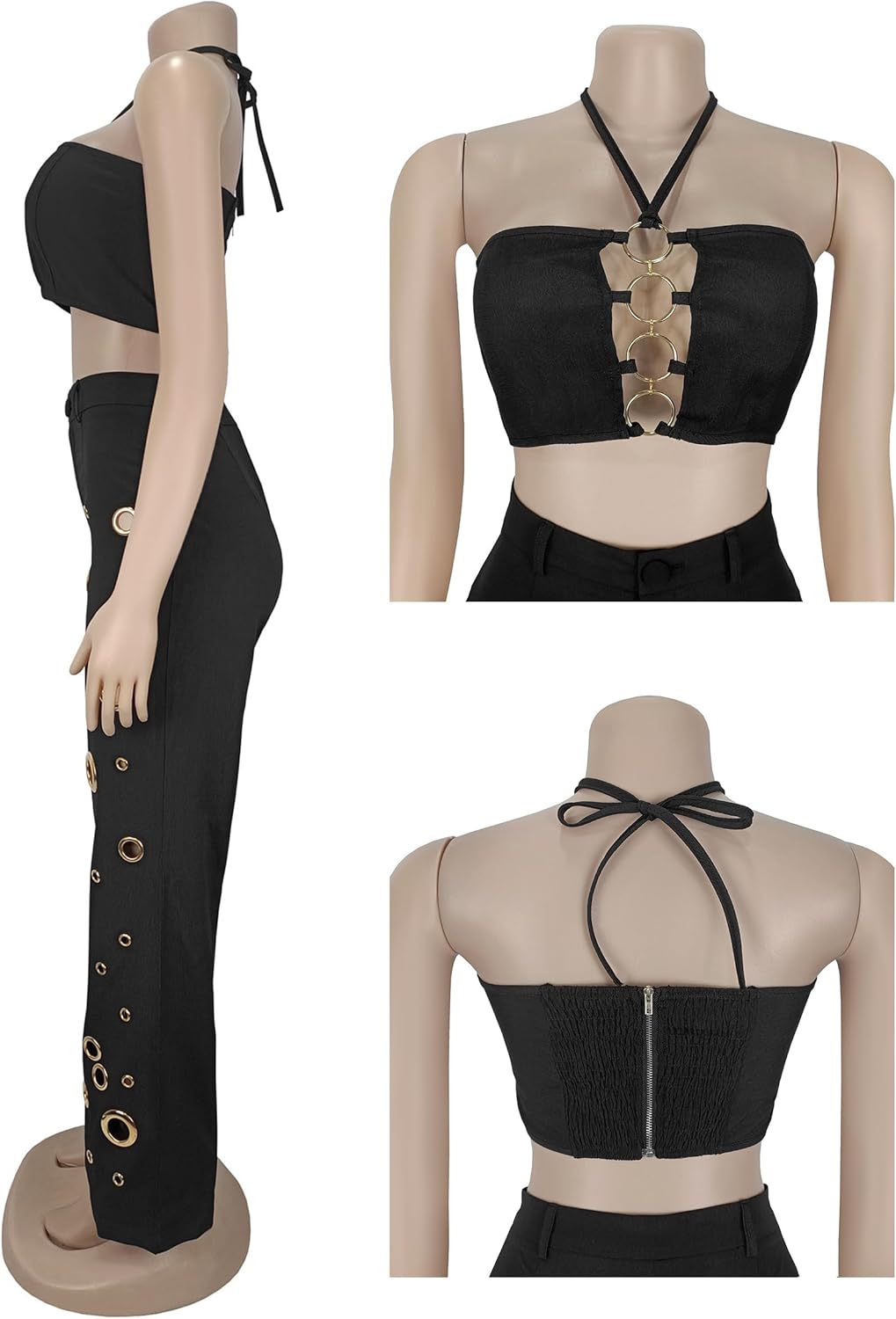Two-Piece Sets for Ladies Everyday Travel-Ready Vacation Matching Looks Flared Trousers Backless Halter V-Neck Crop Top Sets - Image 6