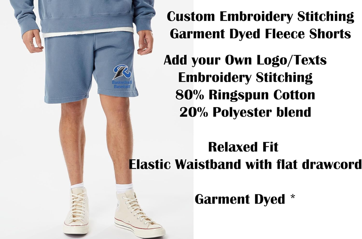 Prm50stpd Custom Embroidery Logo Texts Garment Dyed Fleece Shorts - Image 3