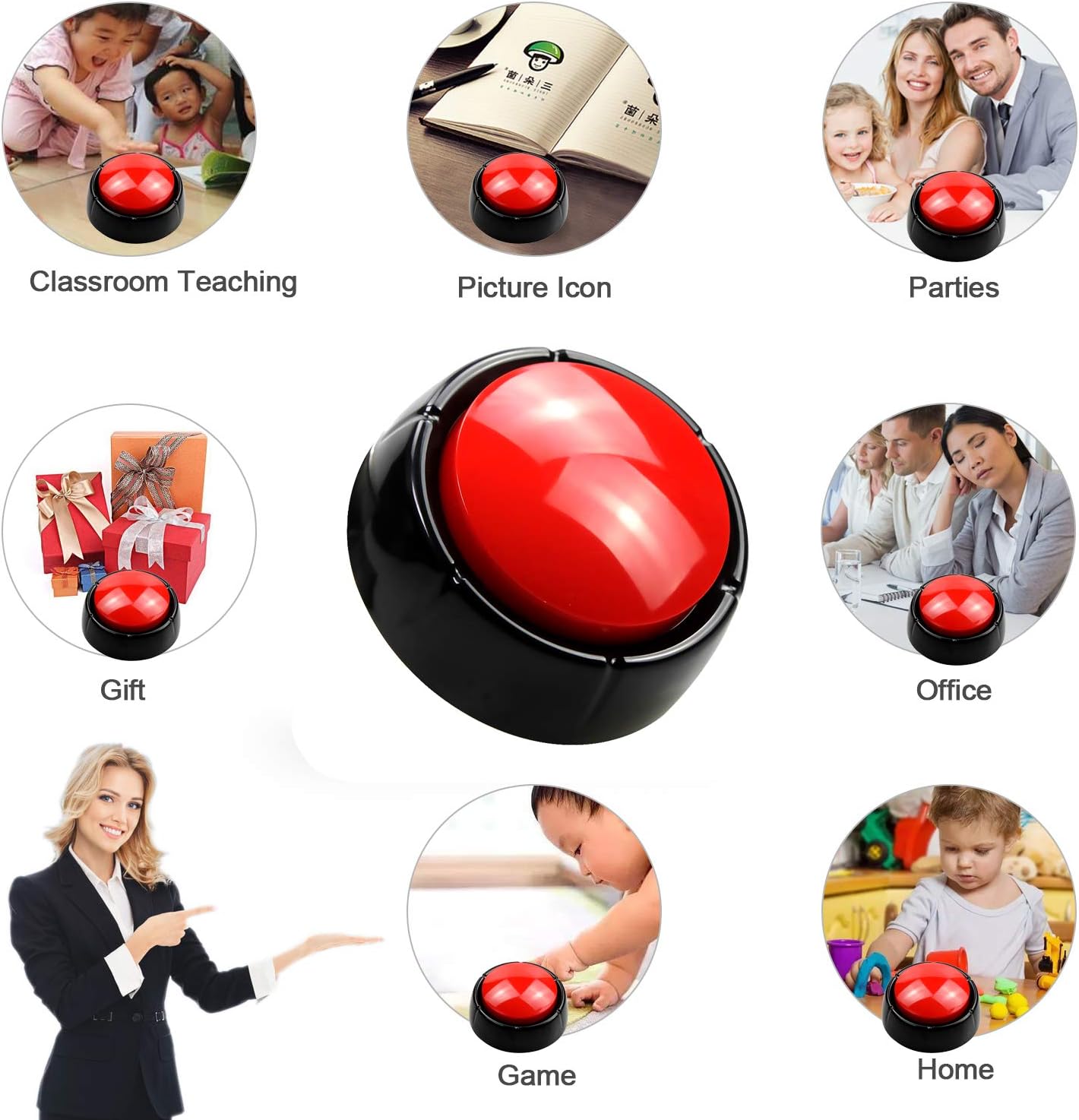 Recordable Talking Button 30 Seconds Record Button Easy Button Answer Buzzers Custom Sound Button for Communication Study Office Home Game Gift(Batteries Included) - Image 3