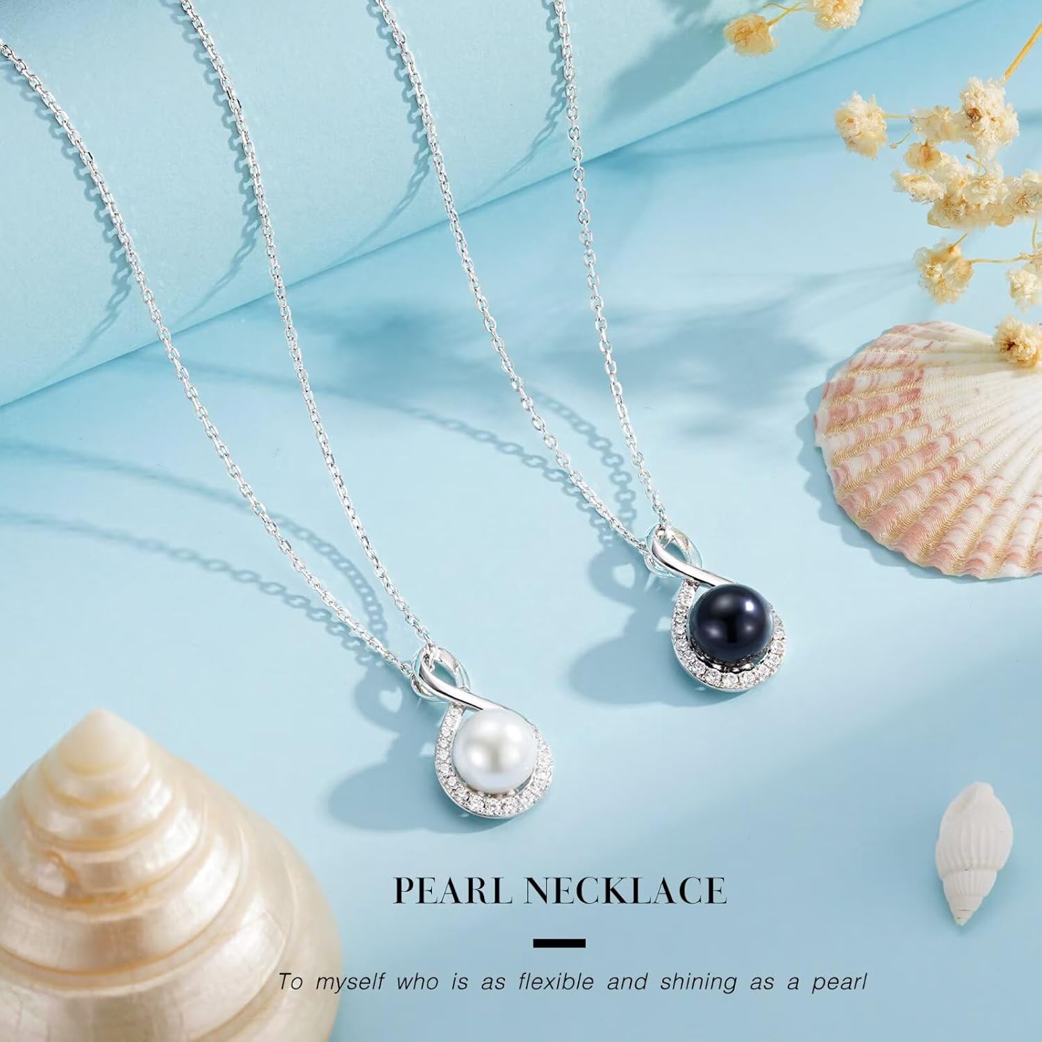 Mothers Day Gifts for Wife Ladies - 10-11mm Cultured Freshwater Pearl Necklace, Infinity Pearl Necklace, Anniversary Birthday Gifts for Wife Mom Girlfriend, 925 Sterling Silver - Image 6