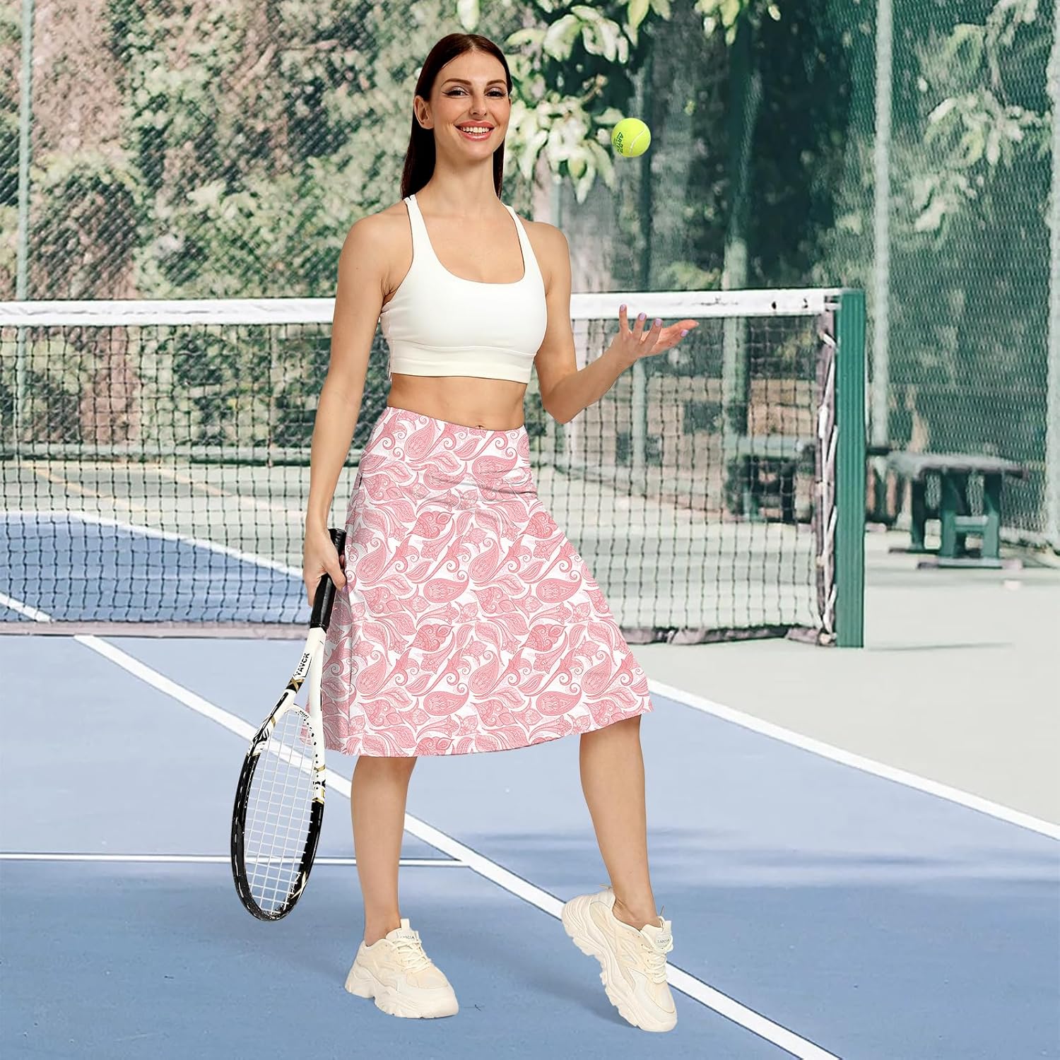 Ladies' 25" Knee Length Skorts Skirts UPF50+ Athletic Court Skirt for Ladies Summer Skirts White Pink S - Image 3