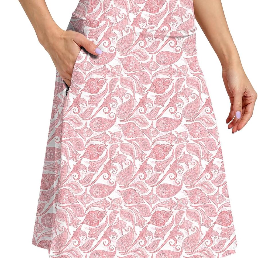 Ladies' 25" Knee Length Skorts Skirts UPF50+ Athletic Court Skirt for Ladies Summer Skirts White Pink S