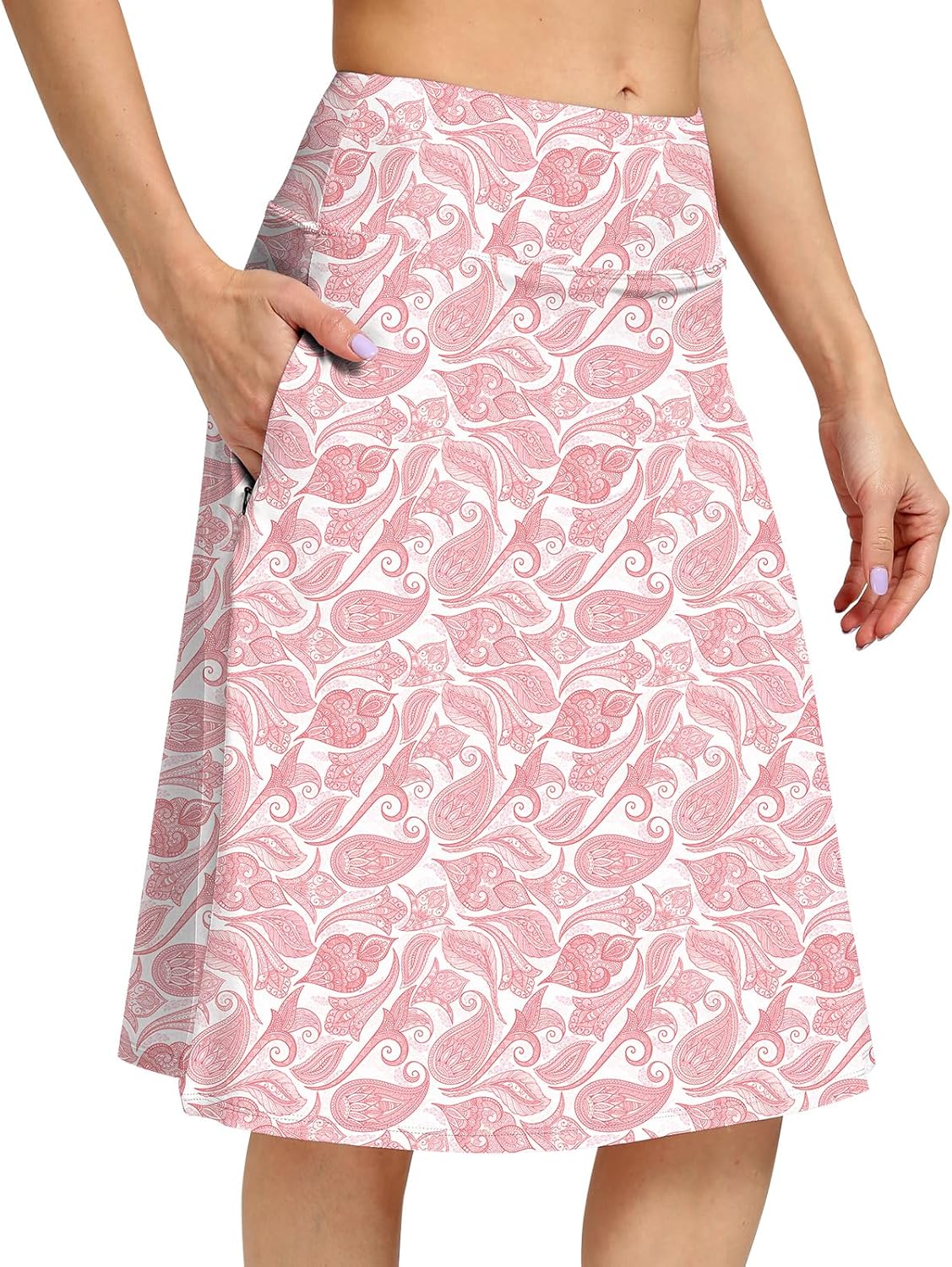 Ladies' 25" Knee Length Skorts Skirts UPF50+ Athletic Court Skirt for Ladies Summer Skirts White Pink S