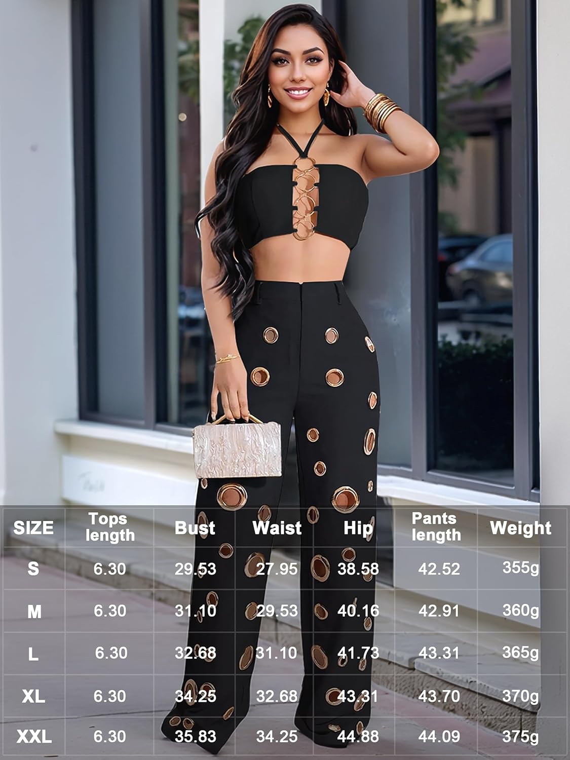 Two-Piece Sets for Ladies Everyday Travel-Ready Vacation Matching Looks Flared Trousers Backless Halter V-Neck Crop Top Sets - Image 4