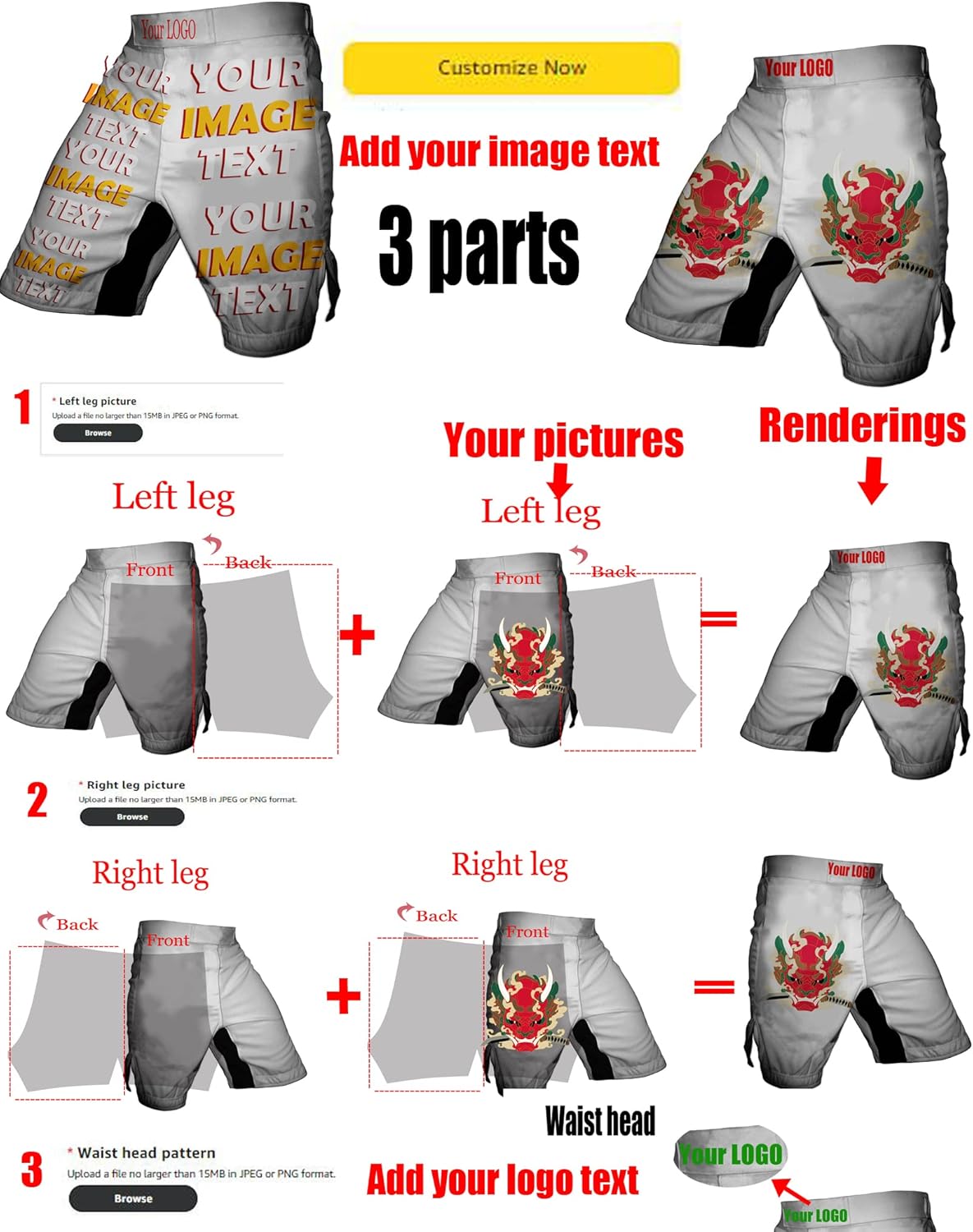 Custom MMA Shorts -Fight Shorts, BJJ, Muay Thai, Cross-Training Jiu Jitsu Pants - Image 3