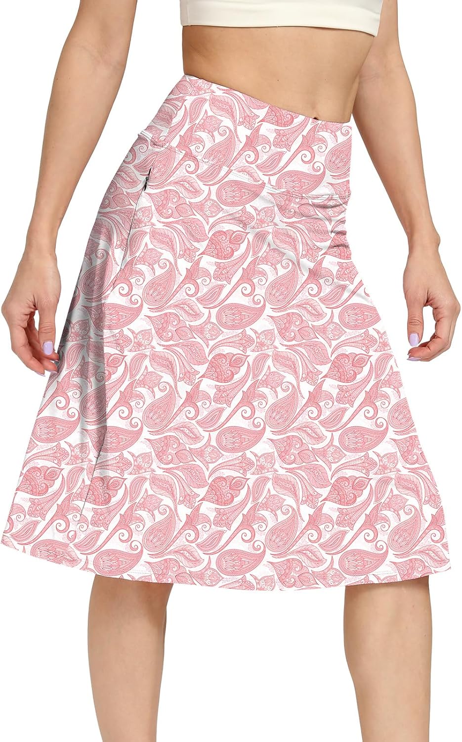 Ladies' 25" Knee Length Skorts Skirts UPF50+ Athletic Court Skirt for Ladies Summer Skirts White Pink S - Image 4