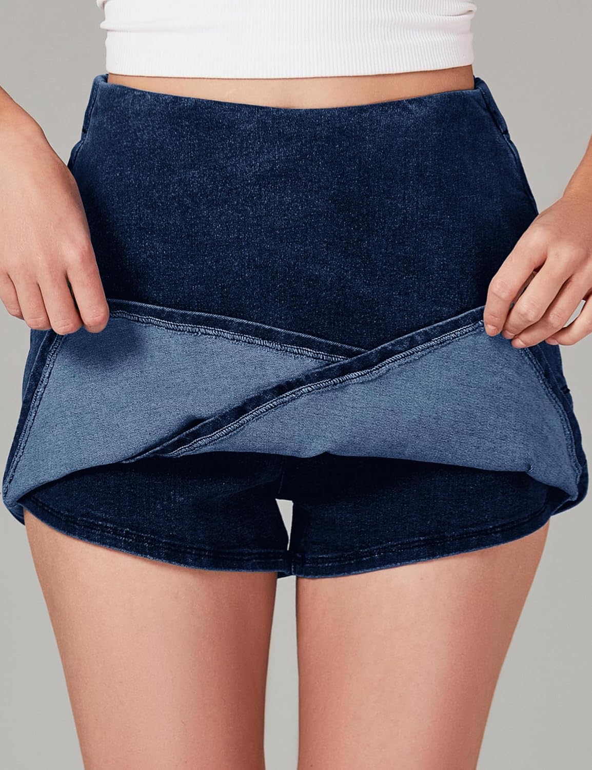 Jean Skorts for Woman High Waisted Pull On Stretchy Denim Wrap Skirt with Shorts Modern Asymmetrical Skort - Image 7